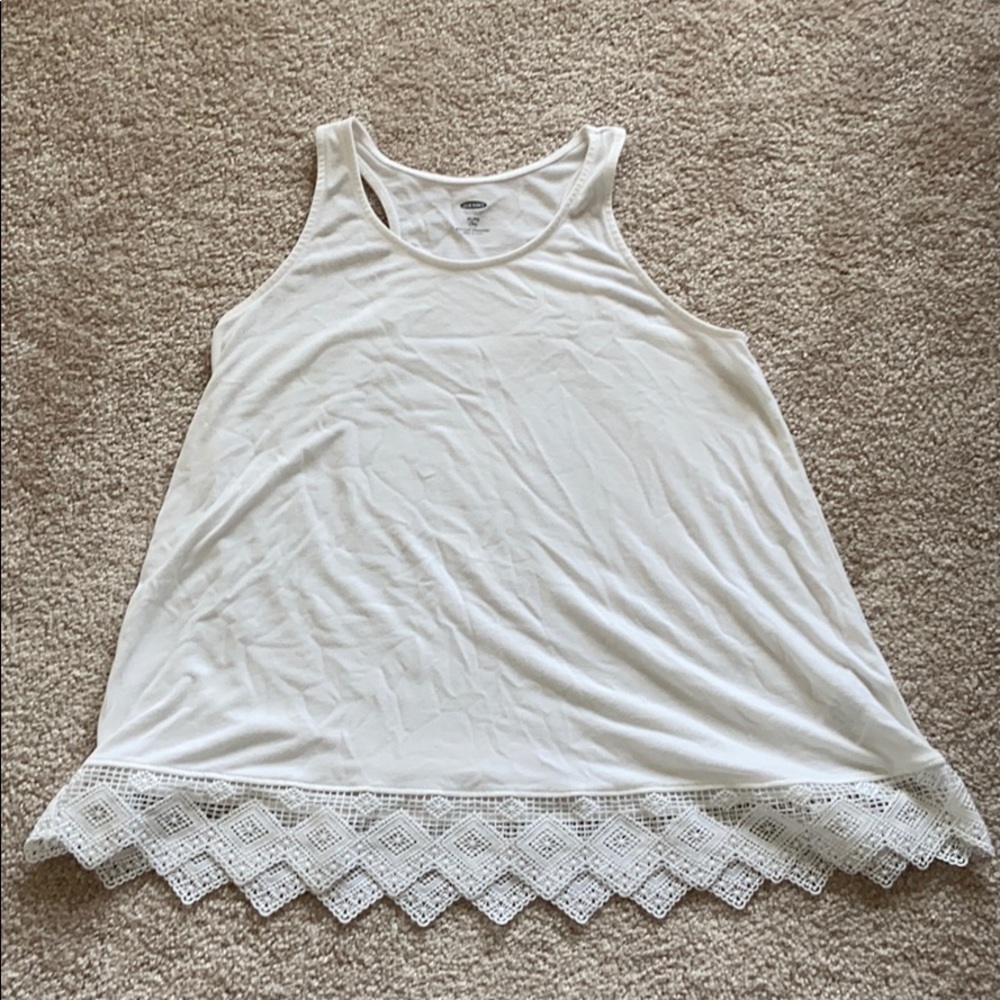 Girls White Lace Trim Tank Top